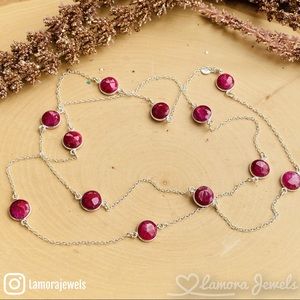 Ruby Gemstone Sterling Silver Long Chain Necklace